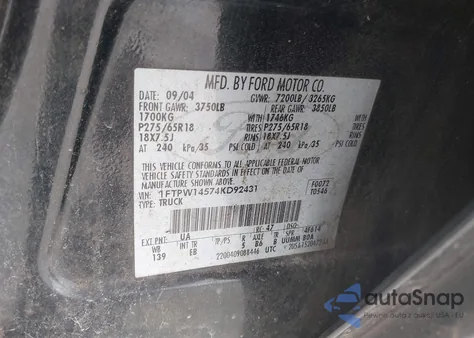 2004 Ford F-150 Fx4/Lariat/Xlt z USA, uszkodzony, nr VIN 1FTPW14574KD92431